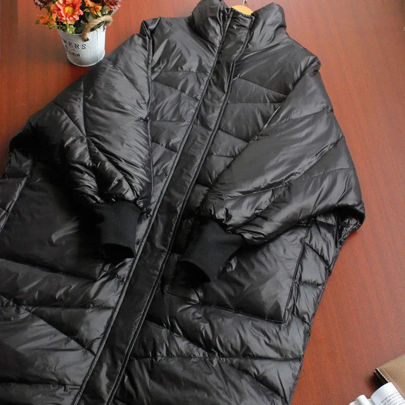 Новая зимняя модная женская длинная куртка на утином пуху Женская Толстая теплая куртка на молнии с воротником-стойкой однотонная мягкая ветрозащитная верхняя одежда - Цвет: Black