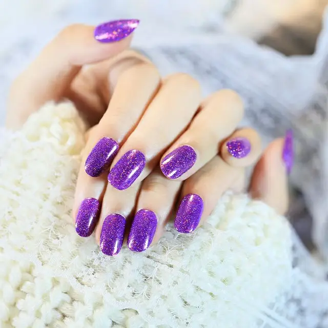 Hot Brand Shining Purple Pink Glitter Short False Nails 24 Pcs Oval Hot Brand Shining Purple Pink Glitter Short False Nails 24 Pcs Oval Full Artificial Design Acrylic