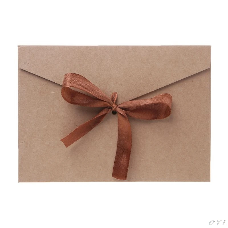 10 шт Ретро винтажные пустые бумажные конверты с бантиком для букв поздравительные открытки Свадебная вечеринка открытка с приглашениями - Цвет: Коричневый