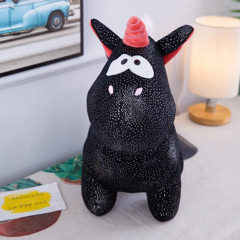 Плюшевая игрушка в виде мультяшного животного, черно-белый единорог, плюшевая игрушка, милая маленькая фигурка лошади, единорог, подарок на день рождения, рождественский подарок
