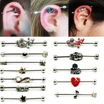 

1Pcs Hot sale Surgical Steel Industrial Barbell Ring Charming Earring Industrial Barbell Body Piercing Earrings Jewelry