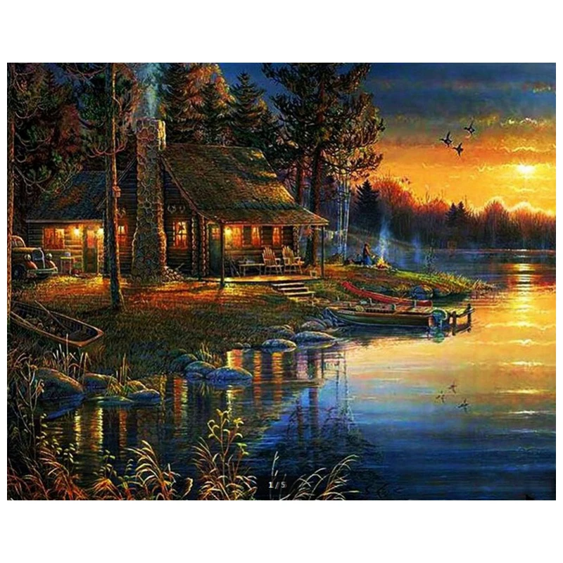 

PSHINY Diy diamond embroidery landscape sunset 5D Full square diamond cross stitch Home Decoration painting needlework carft