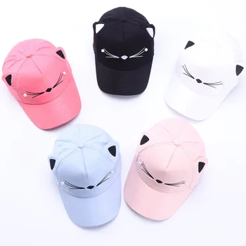 

One Size Hat Boy Cap Girl Cloth Hat Hot Children's Caps Cartoon Embroidered Cat Toddler Baby Baseball Caps Kids AccessoriesA