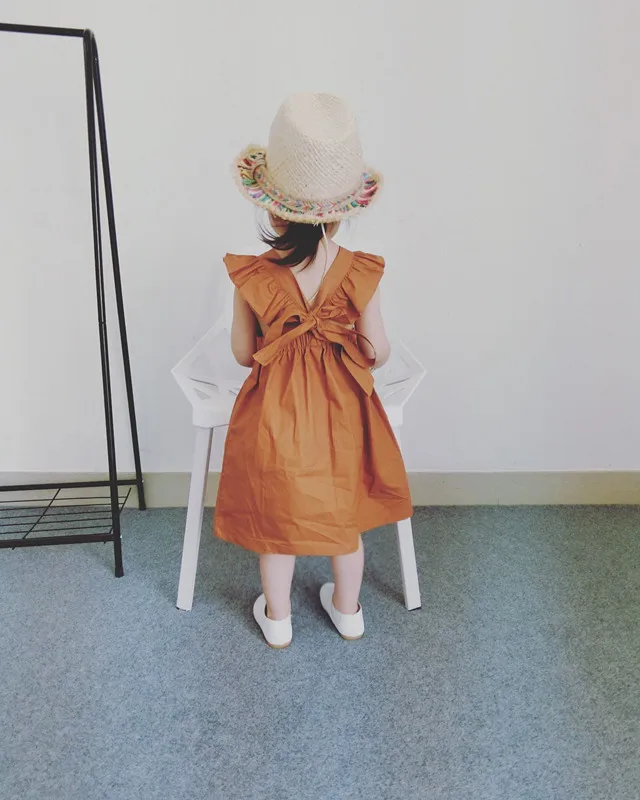 

Kids Baby Girls Bowknot Dress Ruffles Bow Clothing Pumpkin Clothes Dresses for Kids Dress Brown Cute 1-5 Years Children Clothing
