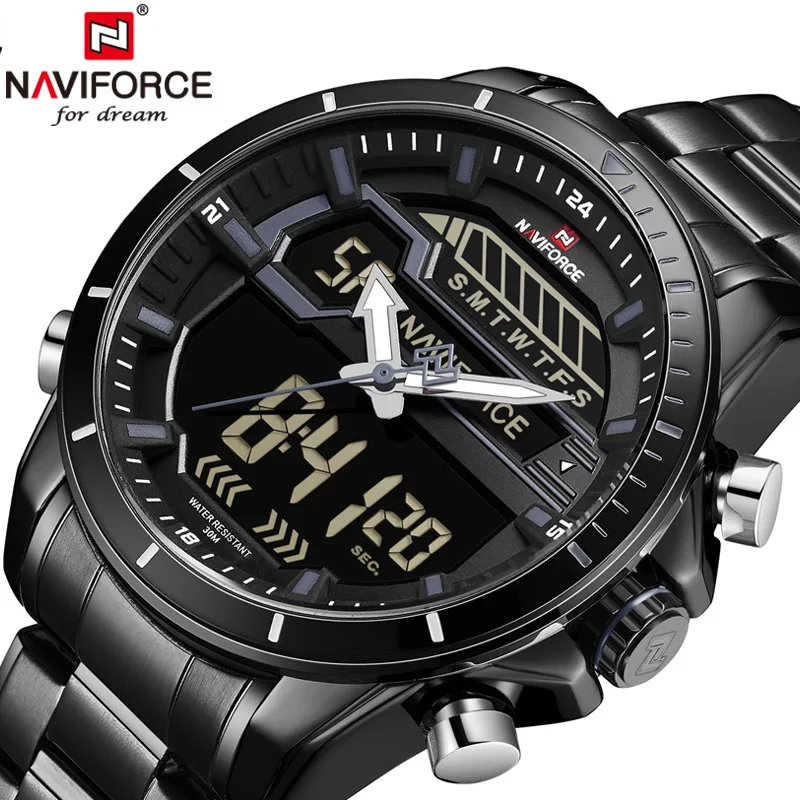 NAVIFORCE мужские часы Роскошный хронограф водонепроницаемые из нержавеющей стали