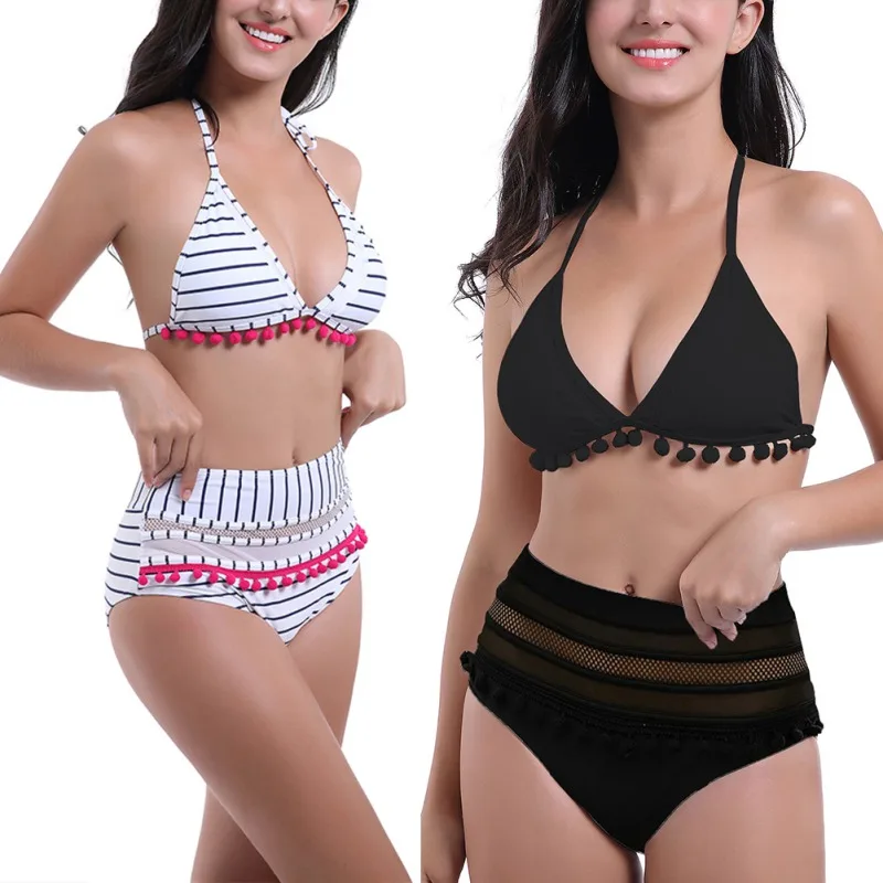 

High Waist Bikini Sexy Lace Swimwear Women Halter Mesh Hollow Out Swimsuit Push Up Bathing Suit Brazilian Bikini Set
