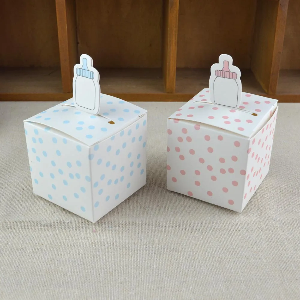 10 шт., голубые, розовые коробки для конфет в горошек, бумажная коробка в форме бутылочки, для дня рождения, для шоколадных конфет, посылка, Подарочная коробка для детского душа