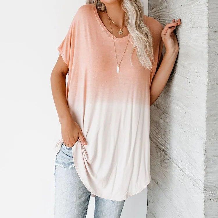 

Casual Tee Gradual Change Color Short Sleeve Leisure T Shirt
