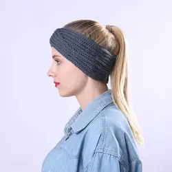Модная женская зимняя теплая вязаная головная повязка крючком крест стрейч массивный головной убор GM