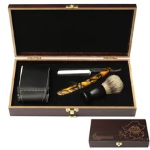 4 шт./компл. мужской набор для бритья складные прямые бритвы щетка для бритья с деревянной коробкой