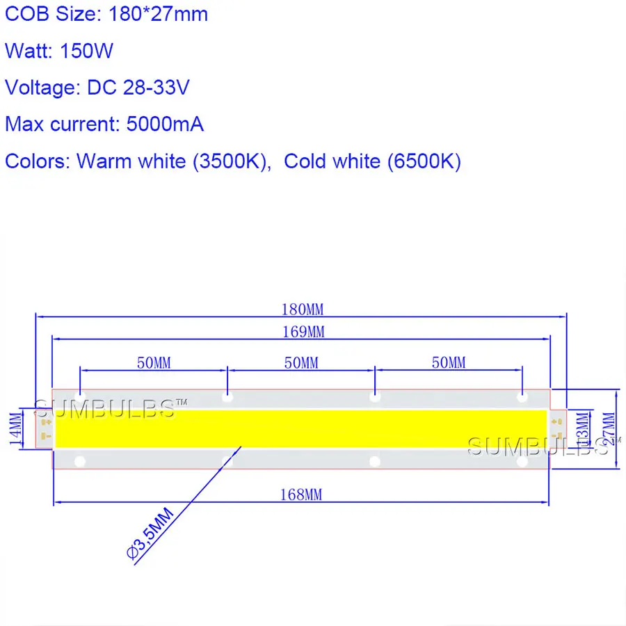 Sumbulbs Big Power 100W 150W COB LED Module DC 30V Waterproof Light Source for DIY Flood Lamp Ultra Bright Lighting Bulb 180MM