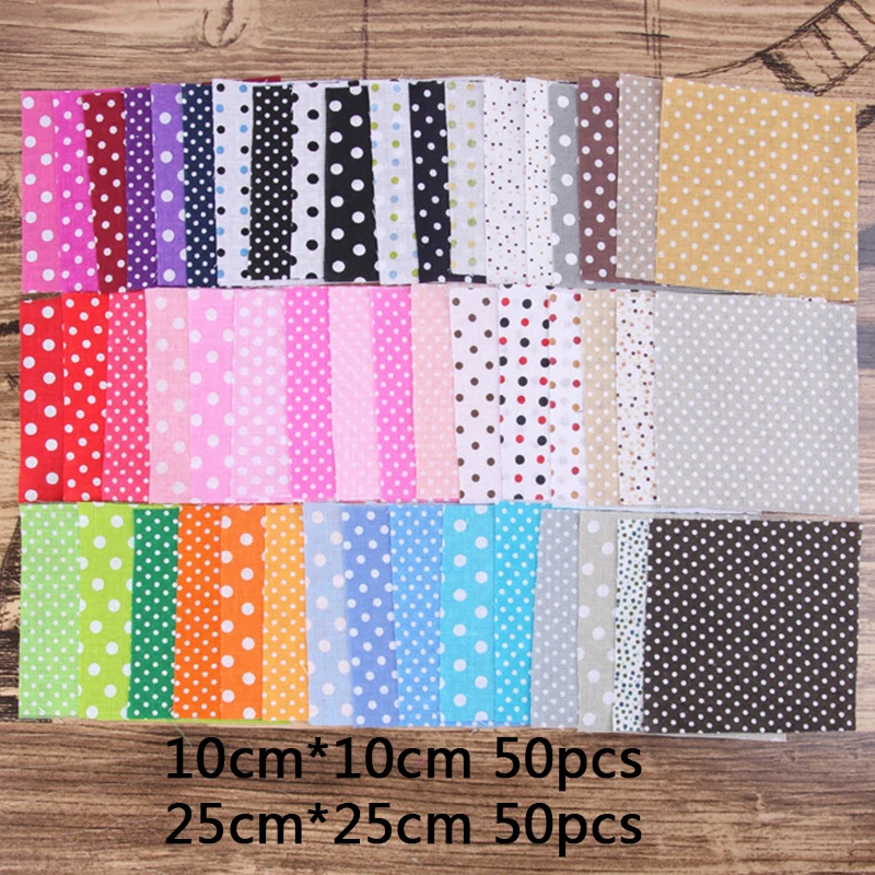

50pcs 10*10cm Cotton fabric DIY Hand-made Sewing Quilting doll dress Cloth Needlework Handmade Material Wave point Printed