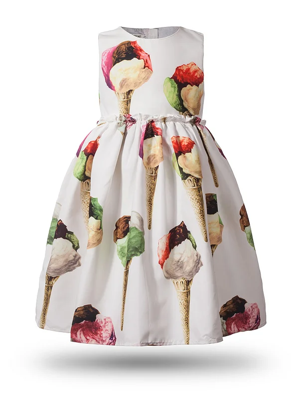 

New Girls Dress Brand Summer Clothes Ice Cream Print Costumes Sleeveless Kids Clothing Cute Children Vest Dress Princess Dress