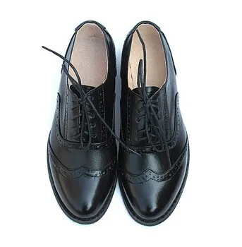 Винтажные Туфли-оксфорды в британском стиле; Модные женские Броги из натуральной кожи на низком каблуке; женские туфли на плоской подошве смешанных цветов в студенческом стиле