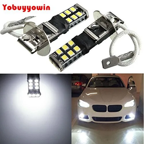

High Power H3 15W 2835 15 SMD Car LED Light Bulbs Fog Driving Running Lights Bulbs White Car Driving DRL Lamp 12V,Pack of 2
