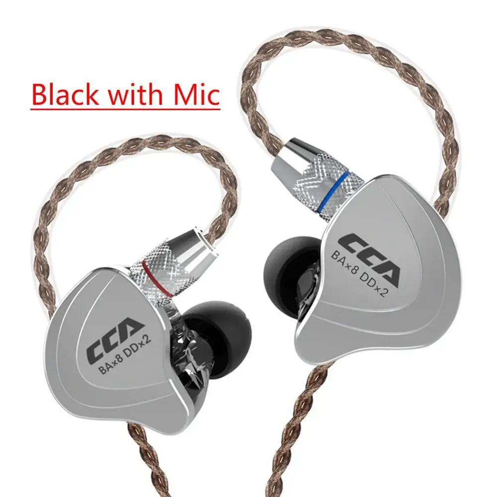 HiFi 4BA 1DD пять водителей гибридные в ухо проводные наушники CCA C10 Высокое разрешение с 2pin позолоченный съемный кабель гарнитуры - Цвет: Black no Mic