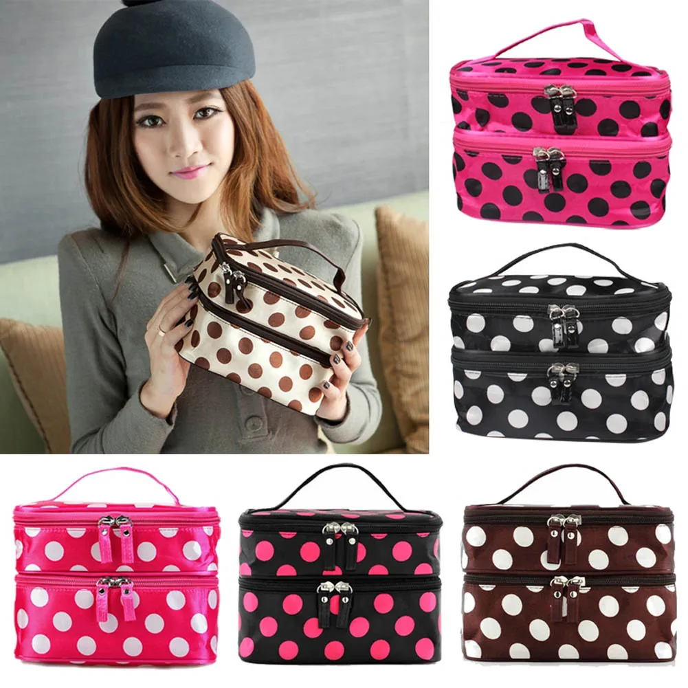 موجة نقطة المحمولة ذات الطابقين السفر أدوات الزينة الجمال مستحضرات التجميل حقيبة حقيبة مستحضرات تجميل المنظم حقيبة مستحضرات التجميل لمستحض...