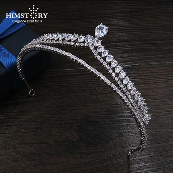 

Bling Luxury Copper Cubic Zircon Crown Prong Setting CZ Crown Bridal Headband Wedding Hair Accessories Diadem Rhinestone Tiaras