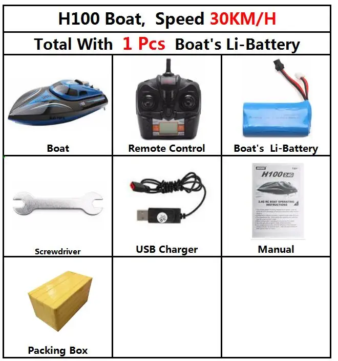 30kmH H100 1 battery Модернизированная скоростная лодка Skytech H100 с дистанционным управлением 2,4 GHz 4CH, скоростная гоночная лодка с ЖК-экраном, игрушки в подарок для детей - Цвет: 30kmH H100 1 battery