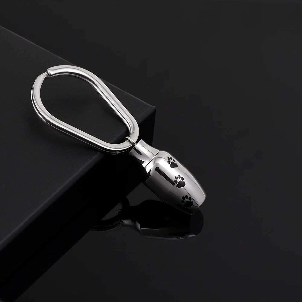 

IJK2046 Dog/Cat Funeral Ash Key Chain Pet Stainless Steel Cremation Ash Keepsake Urn Keychain Paw Engraved Memorial Urn Keyring