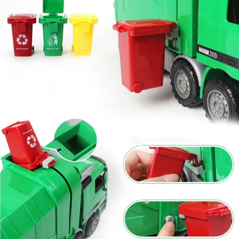 

Mini Trash Curbside Can Truck Storage Sanitation Garbage Plastic Kids Xmas Gift Game 3 colors