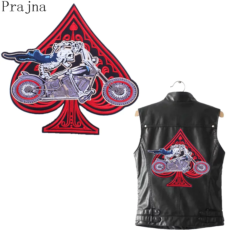 

Prajna Big Biker Skull Patch Motorcycle Tactical Morale Iron On Embroidery Patch Large Punk Gothic Patch Clothes Jacket Stripe