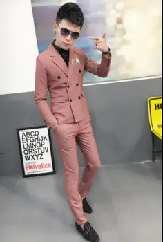 

Spring Men's new Korean leisure suits Korean Slim double-breasted casual suit men's two-piece suit sets