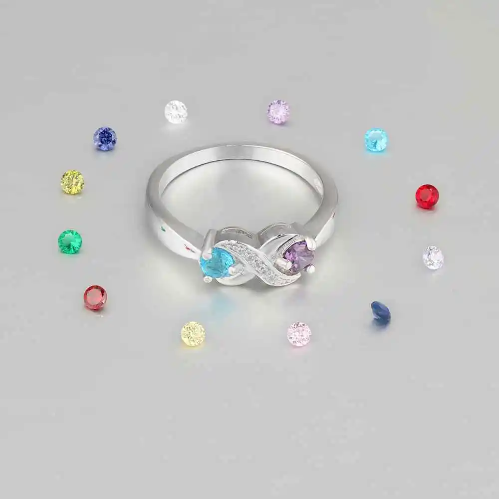 Бесконечная любовь обещания кольца индивидуальный камень по месяцу рождения выгравировать 2 названия 925 пробы серебряные ювелирные изделия подарок для нее(JewelOra RI103265