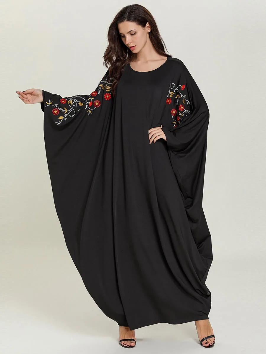 Женское платье Musim abaya с круглым вырезом, длинным рукавом «летучая мышь», большой размер, Вышитое мусульманское платье хиджаб, женское исламский джильбаб, кафтан