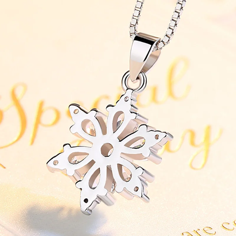 925 sterling silver fashion shiny crystal snowflake ladies'pendant necklaces women jewelry water-wave chain no fade