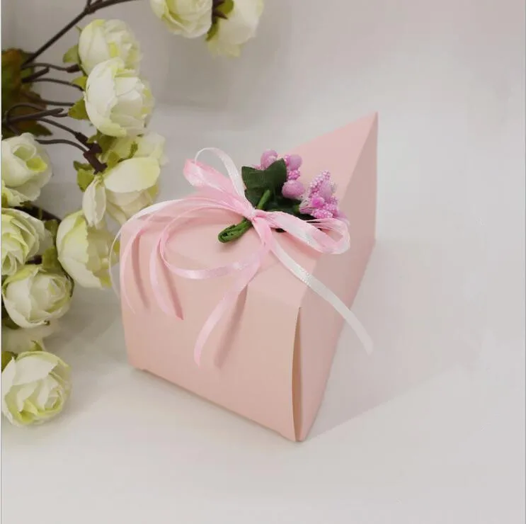50 x Европейский стиль, синий цвет розовый цветок треугольный торт стиль Свадебные сувениры Конфетница для вечеринки коробки для шоколада подарочная коробка