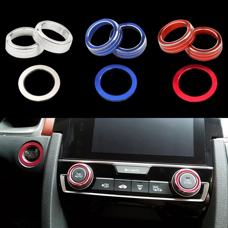 

Ignition Key Engine Switch Ring Cover Key Hole Sticker Climate Control Ring Knob Covers Air Condition for HONDA CIVIC 2016 2017