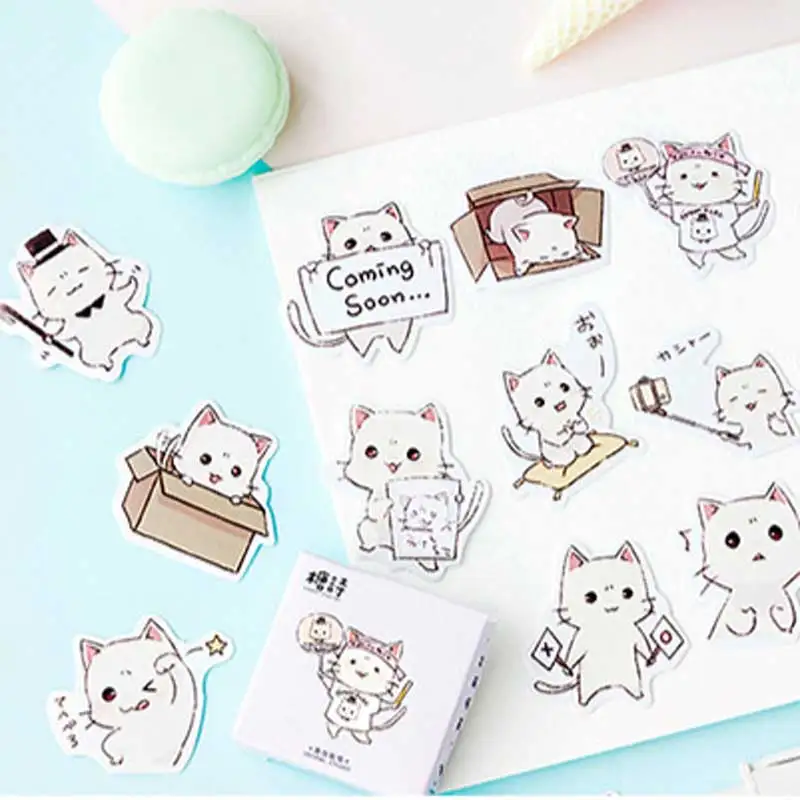 45 Pcs/box Cute Cat Stickers Scrapbooking Planner Paper Stick Label Decorative Diary Stationery Album Kawaii Japanese Sticker