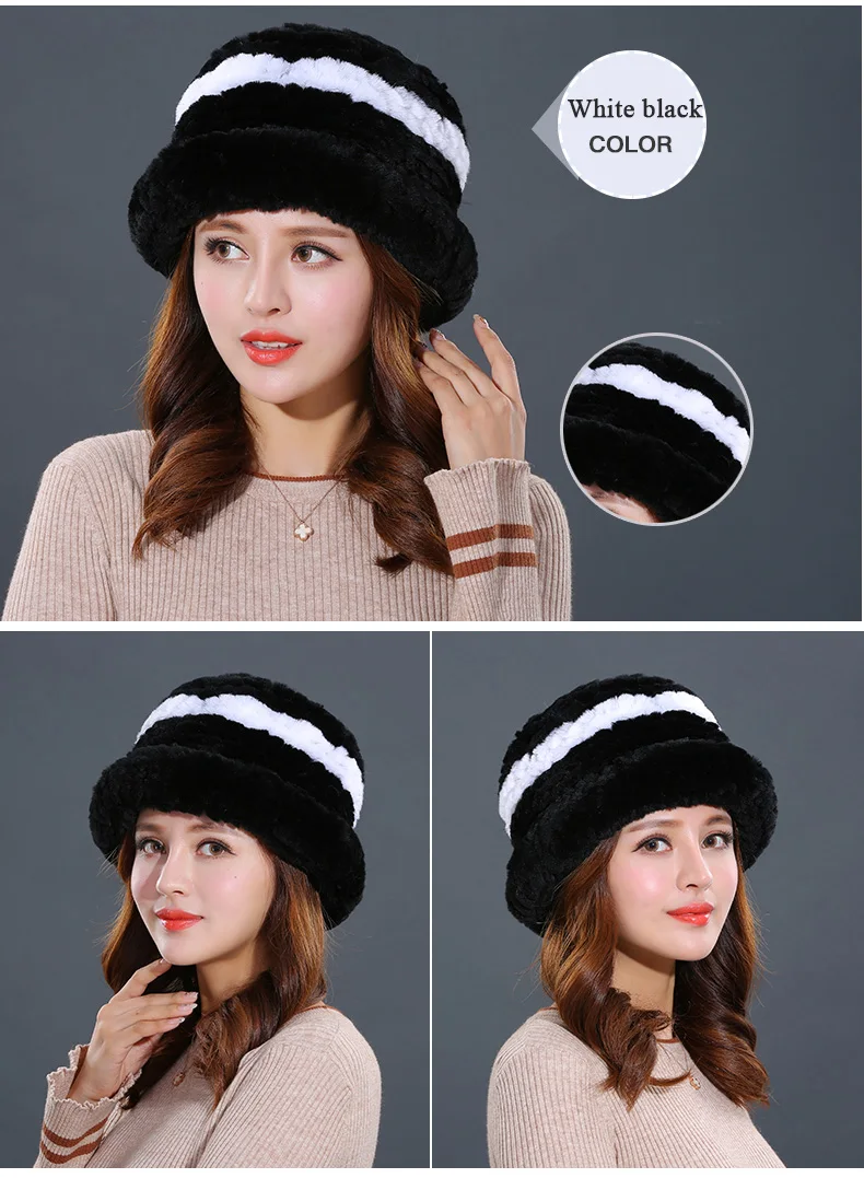 Luxury Natural Fur hats Fur Bucket Hat Russian Real Rex Rabbit Fur Hat Female Solid Women's Winter Cap Ladies (14)