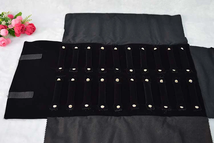 Expositores портативный черный бархат ювелирные изделия рулонный чехол сумка для хранения для путешествий Органайзер для 20 кольца трубы