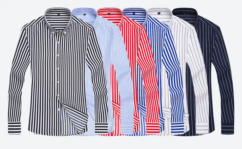 5XL Plus Large Size Striped Shirts Men Long Sleeve Casual Autumn Spring Classic Male Shirts Non-Iron Dress Shirts Man Muls Brand 2