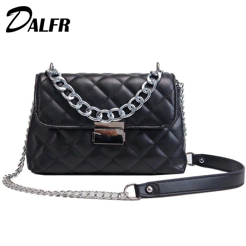 

DALFR Brand Women Shoulder bag Famous Designer Leather Ladies Fashion bag 2019 Evening Mini Chains Diamond Lattice Handbag