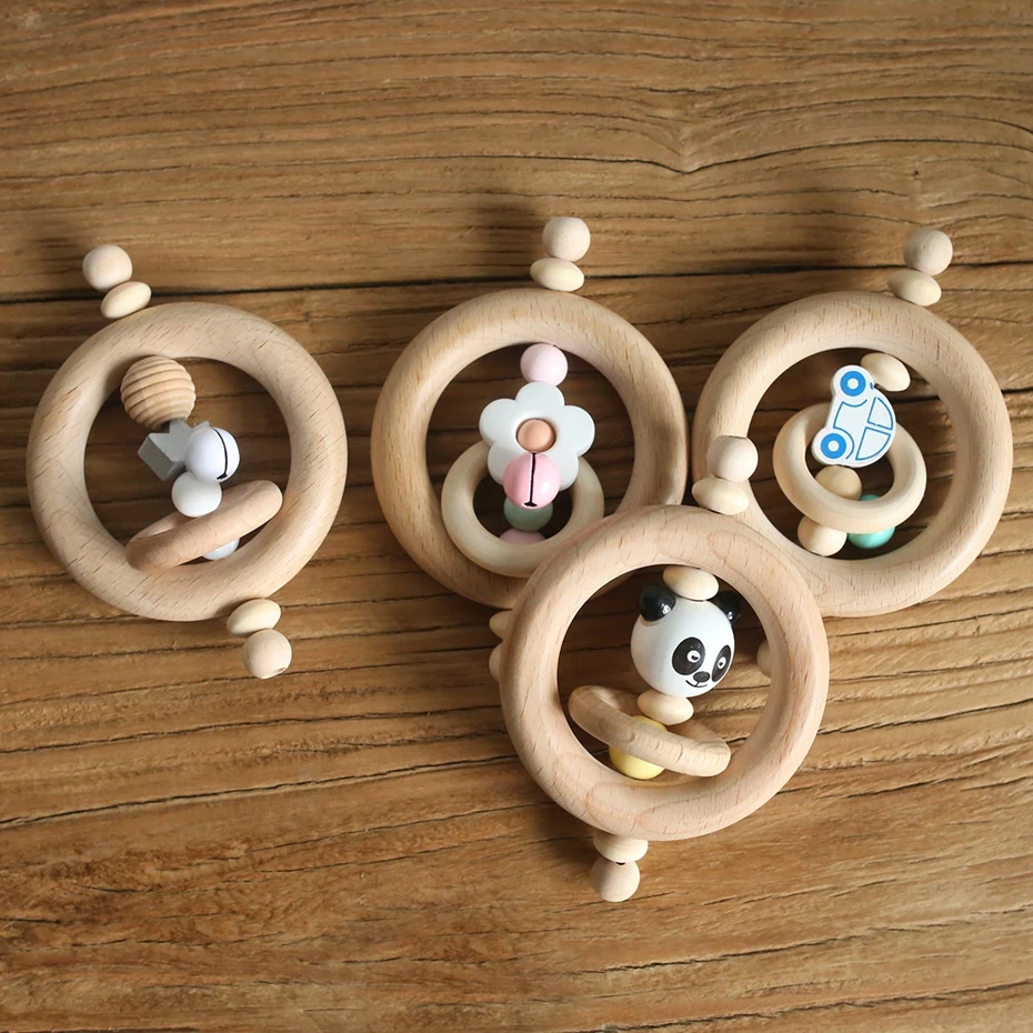 1 шт. Буковые деревянные кольца для прорезывания зубов детские погремушки игрушки грызун медведь Китай панда деревянные бусины для детей Товары Детские Прорезыватели деревянные игрушки