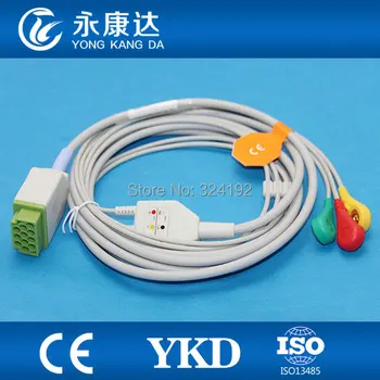 

One Piece 3Lead ECG/EKG Cable with Leadwire,IEC,Snap for GE Marquette Dash 2500