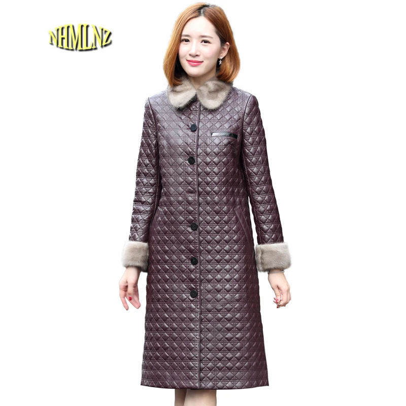 

2019 Winter Genuine leather Women Coat New Leisure Long-sleeved Pure color High-end Comfortable Genuine leather Women Coat LH07