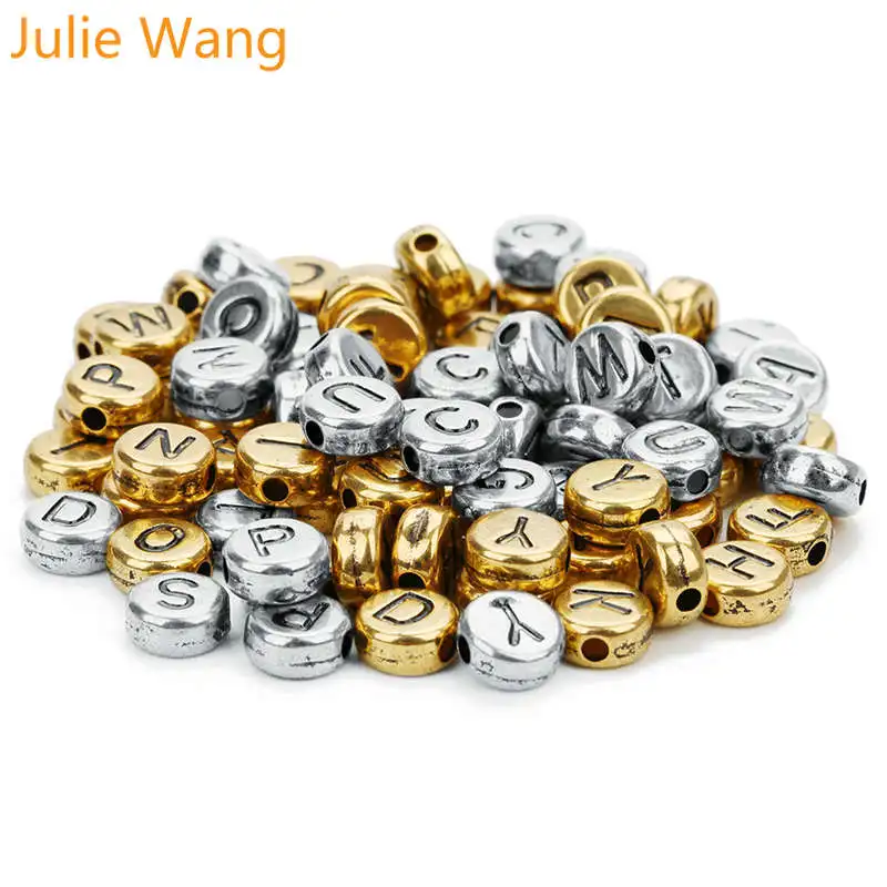 Julie Wang 100 шт. 7 мм акриловые круглые буквы бусины случайный смешанный Алфавит