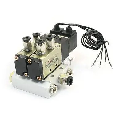 

DC12V 5 Way Double Solenoid Valve 4V110-06 w Base Quick Connector Silencer