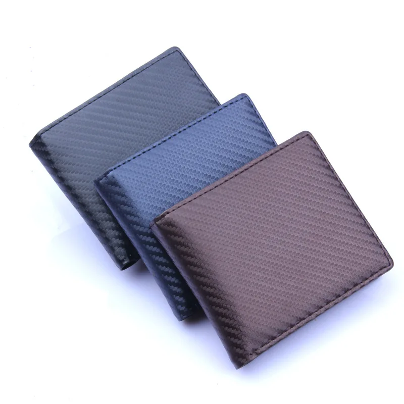 Новая мода складной короткий кошелек для Для мужчин с изображением карбоновой нити из искусственной кожи маленькие кошельки тонкий карты Портмоне кошелек для монет цвет: черный, синий