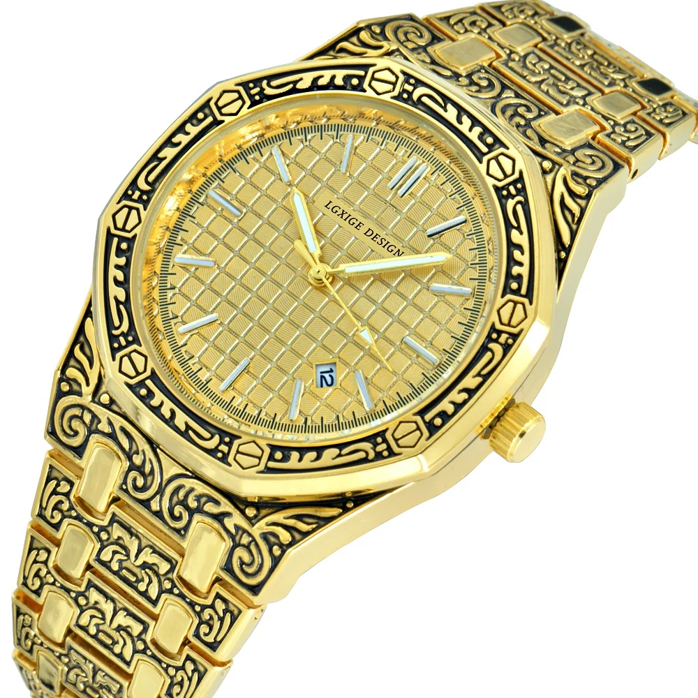 

2019 New luxury brand watch men Sculpture top lgxige quartz wach Sport Wrist Watch Wholesale Steel Calendar Clock Watch for men