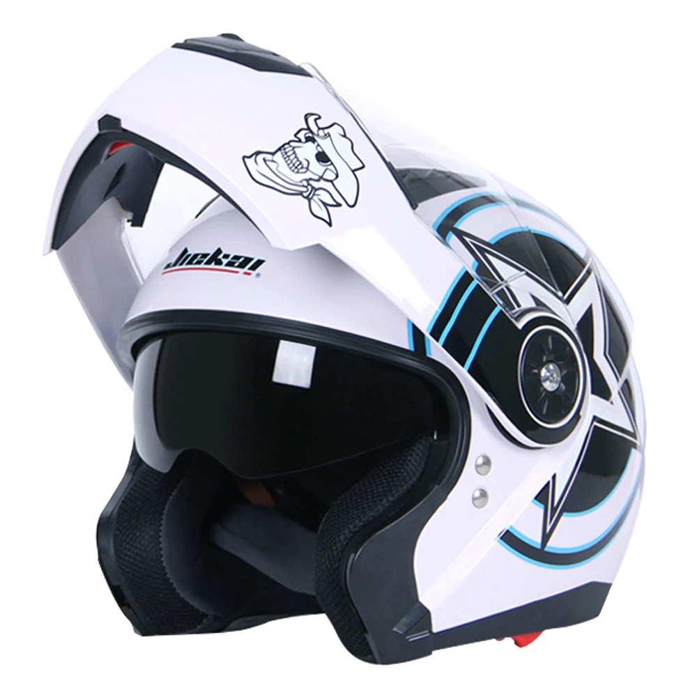 Мотоцикл Jiekai шлем для мужчин шлем для мотокросса полное лицо шлемы Анти-туман Мотоцикл Чоппер гоночный Filp Up модульная езда Casco - Цвет: White Black