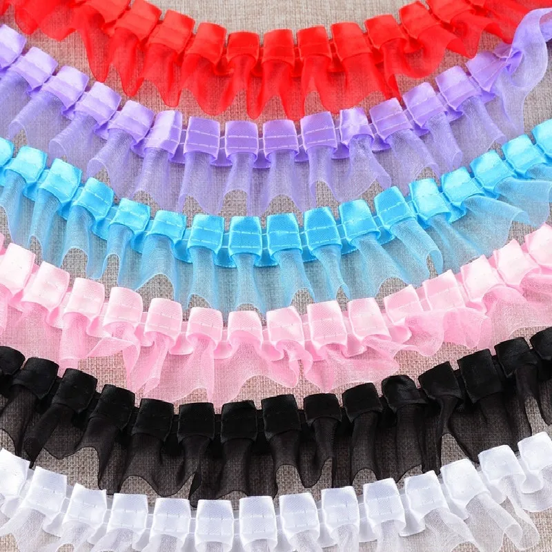 1pc 40mm Single Layer Pleated Organza Fabric Lace Trim Ribbon Handmade DIY Sewing Supplies Craft Wedding Dress Costume Decor