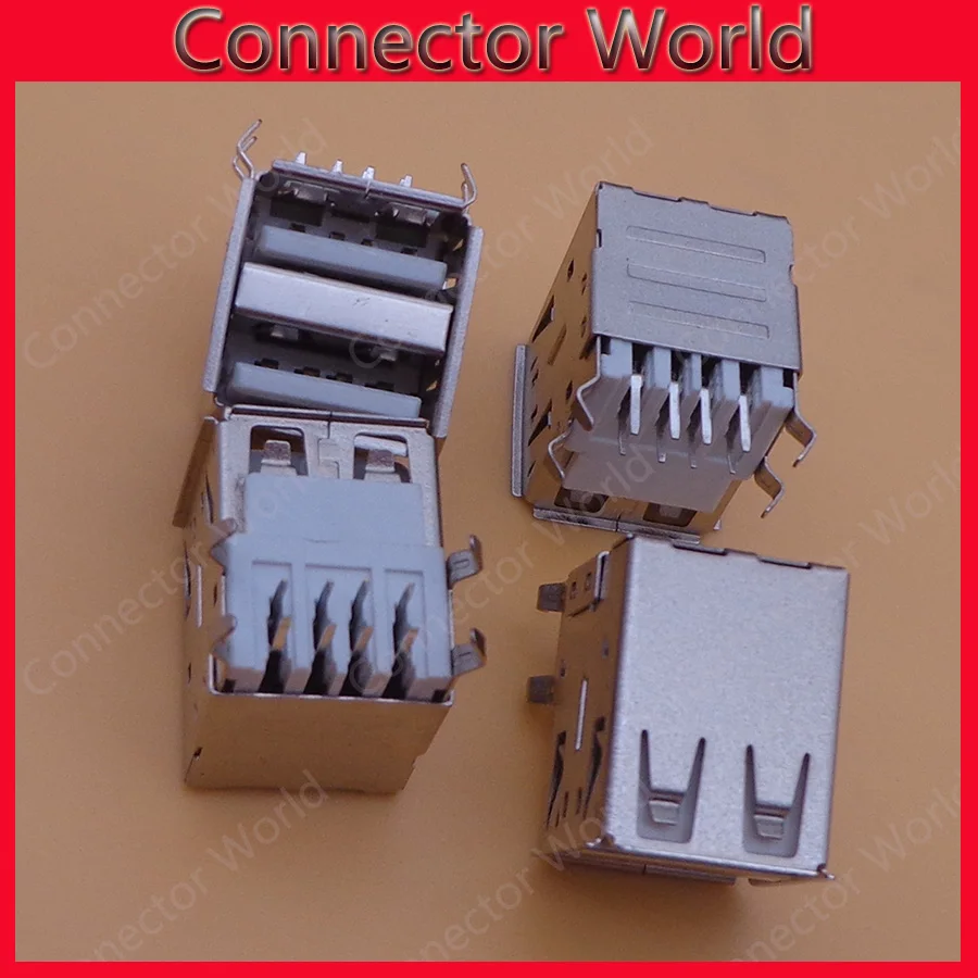 

10-500pcs/lot 90 Degree Black Dual USB 2.0 Data Connector Jack socket USB Female Plug for DIY Accessories Computer PC