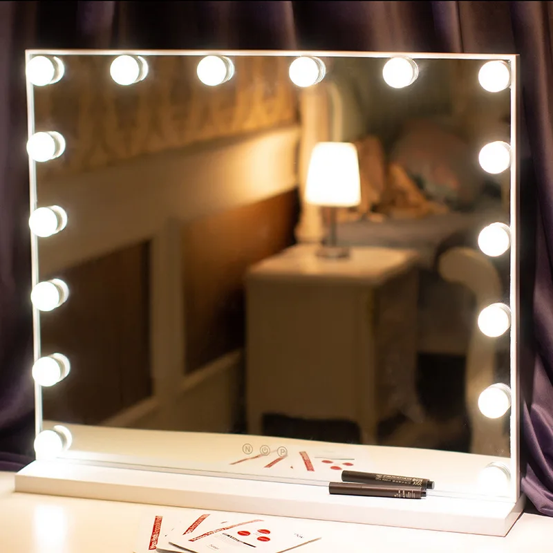 

Hollywood Makeup Vanity Mirror with Light Tabletops Lighted Mirror with Dimmer LED Illuminated Cosmetic Mirror --62x52cm