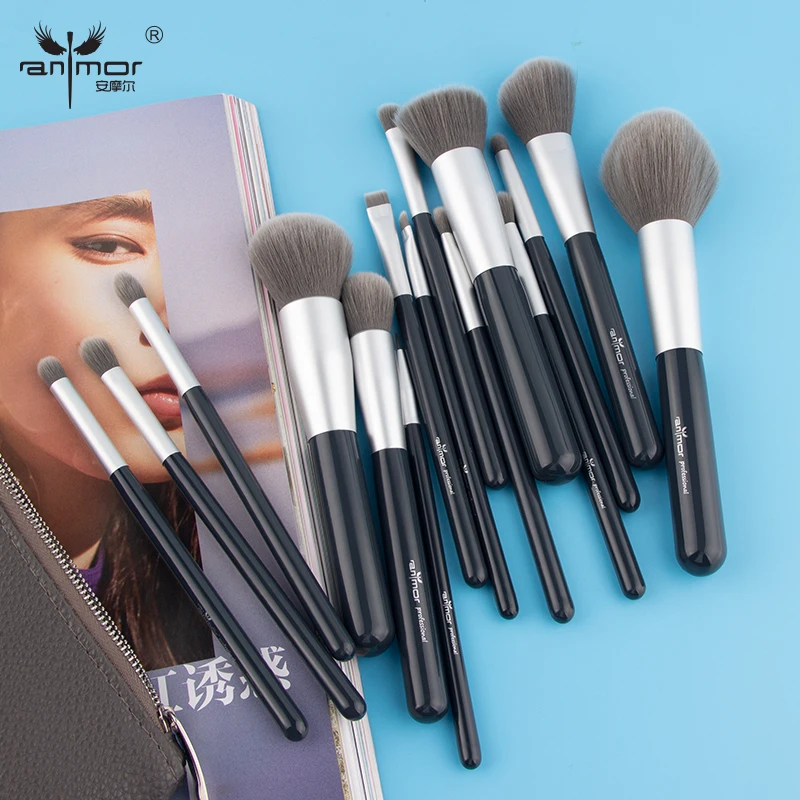 

Anmor New Arrival 15 PCS Makeup Brushes Set High End Grey Synthetic Bristle Brushes for Makeup with a Makeup Bag maquillage