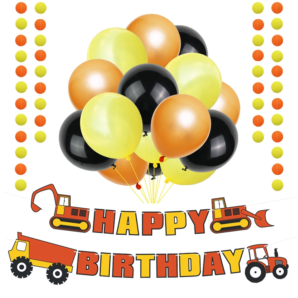 

1Set Farm Theme Construction Vehicle Happy Birthday Banner Truck Excavator Garland Baby Shower Latex Balloon Party Decoration